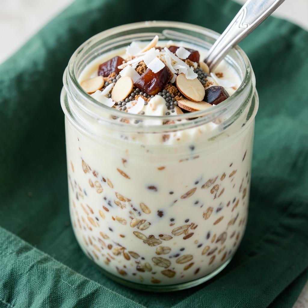 Coconut & Date Power Oats - overnight oats in a glass jar