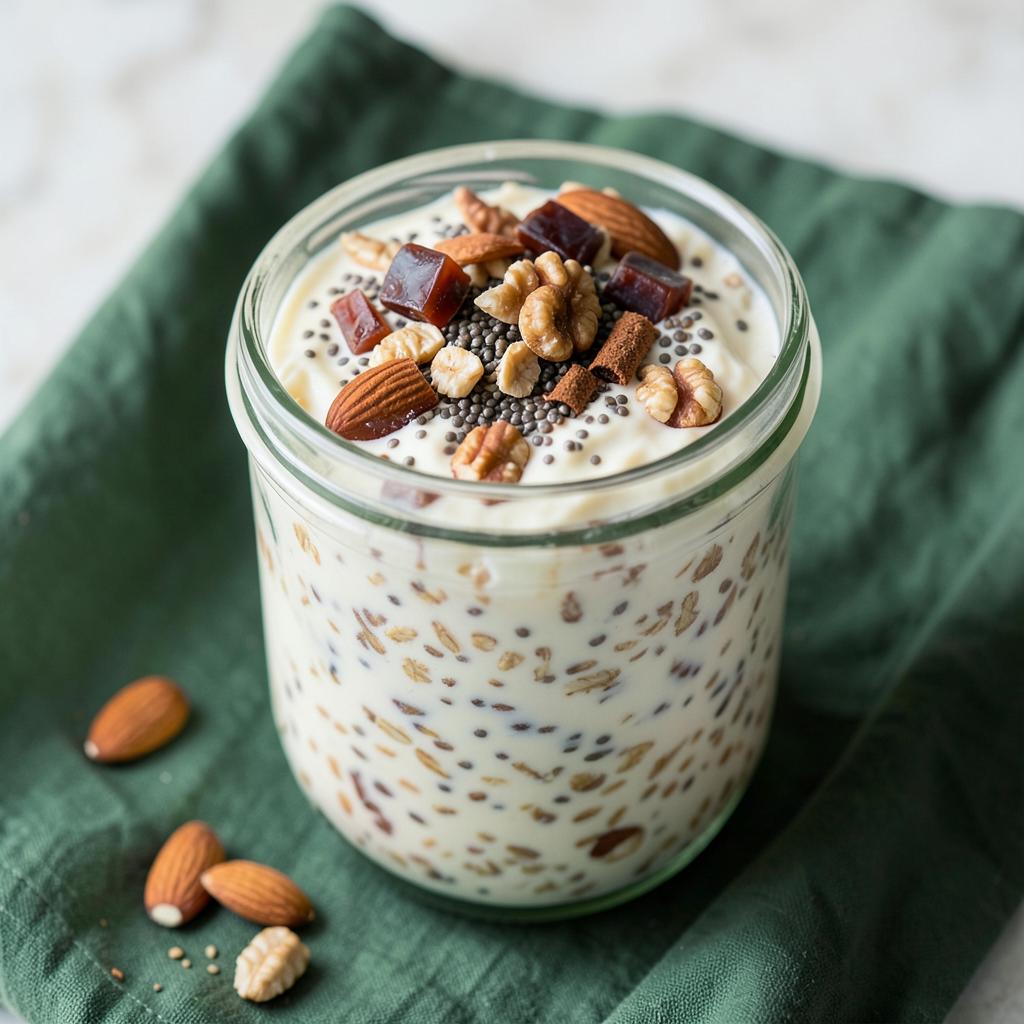 Date & Almond Power Oats - overnight oats in a glass jar