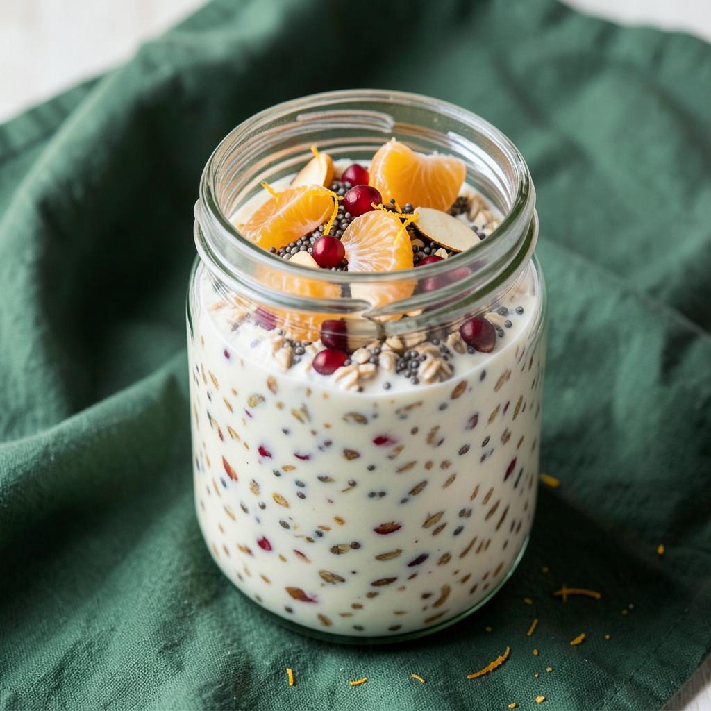Orange Pomegranate Citrus Oats - overnight oats in a glass jar