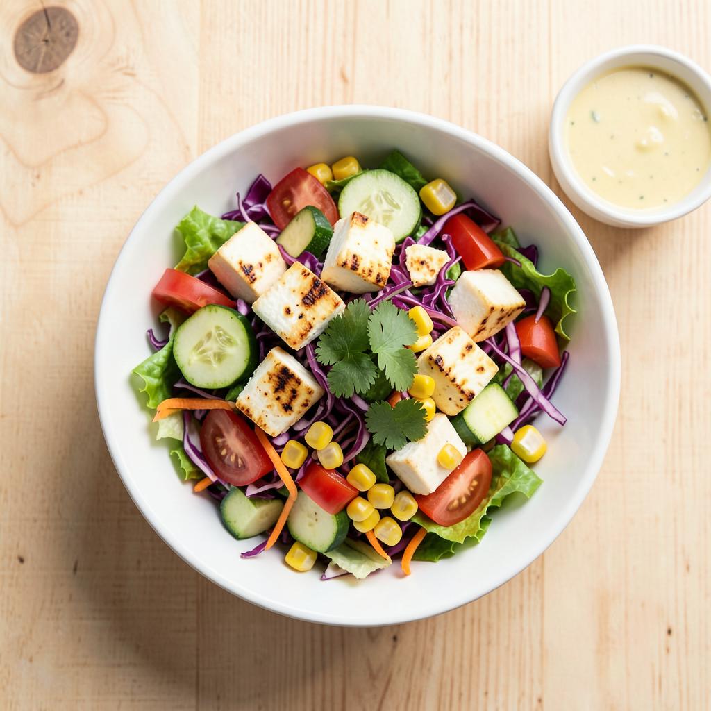 Aziza Kitchen 10-topping Power Salad with paneer and two dressings